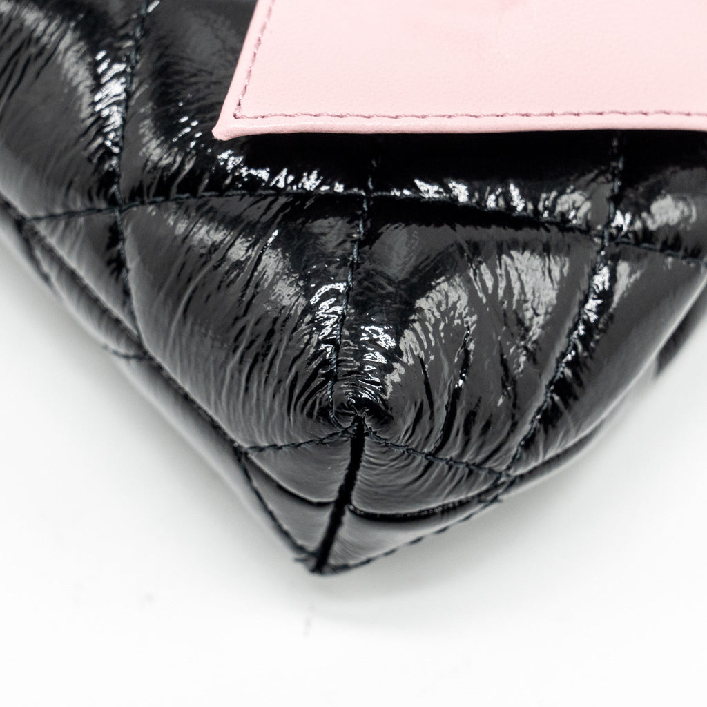 Chanel 24a Bowknot Clutch with Chain Patent Crumpled Lambskin/Shiny Lambskin Black/Pink  (Microchip)