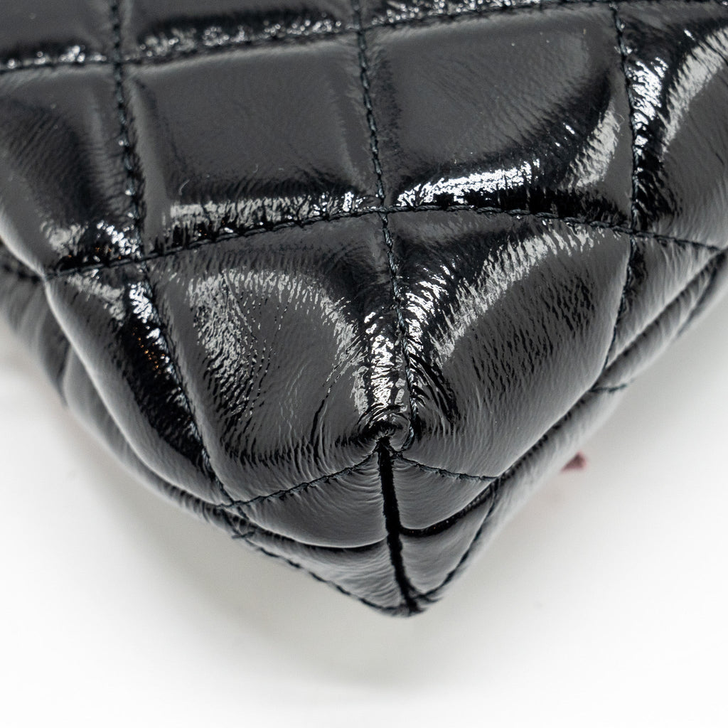 Chanel 24a Bowknot Clutch with Chain Patent Crumpled Lambskin/Shiny Lambskin Black/Pink  (Microchip)