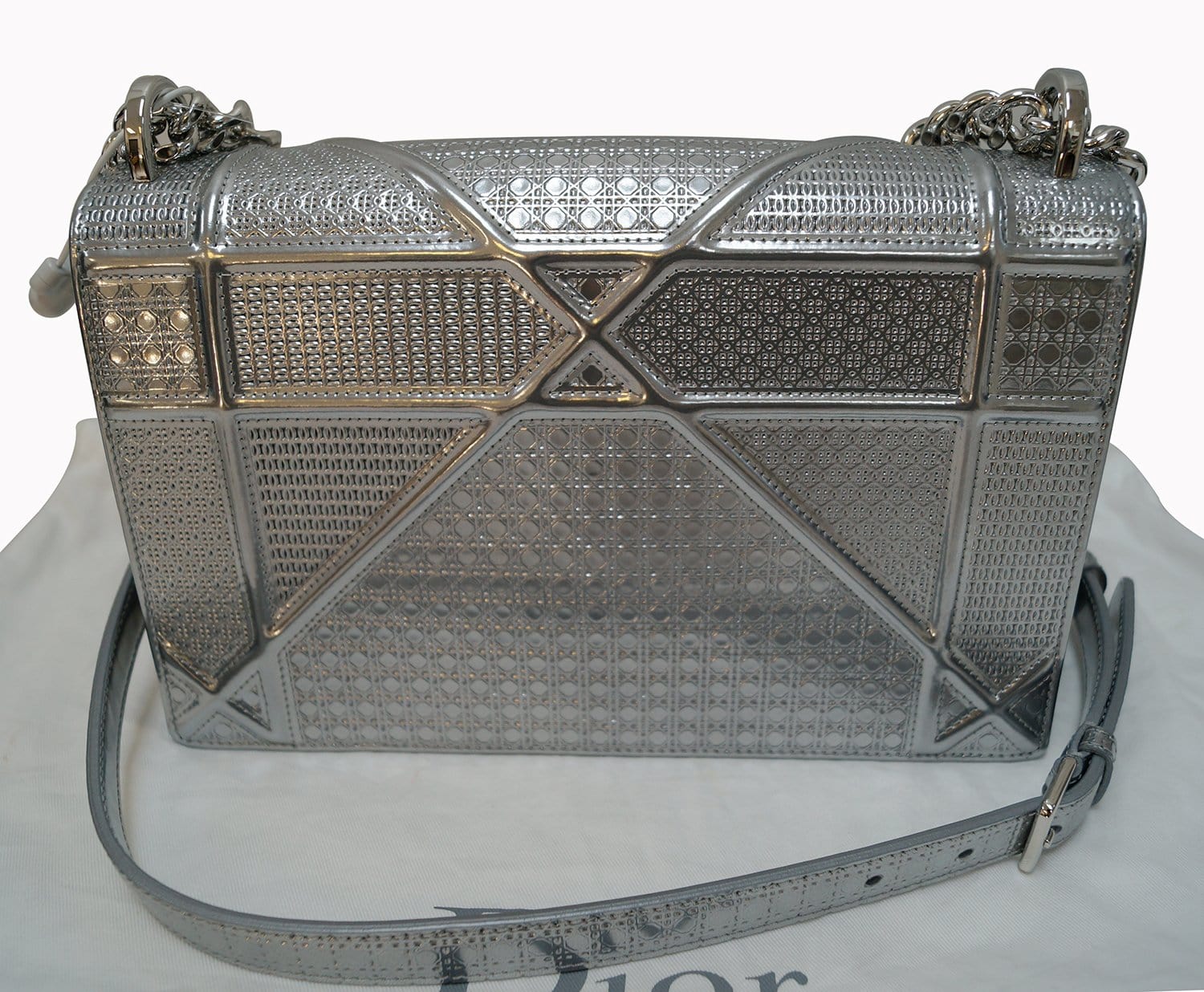 CHRISTIAN DIOR Handbags - Diorama Silver Perforated Leather Bag