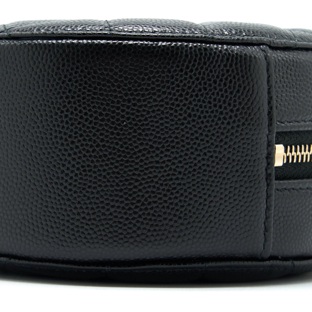 Chanel Crystal CC Logo Round Clutch with Chain Caviar Black L