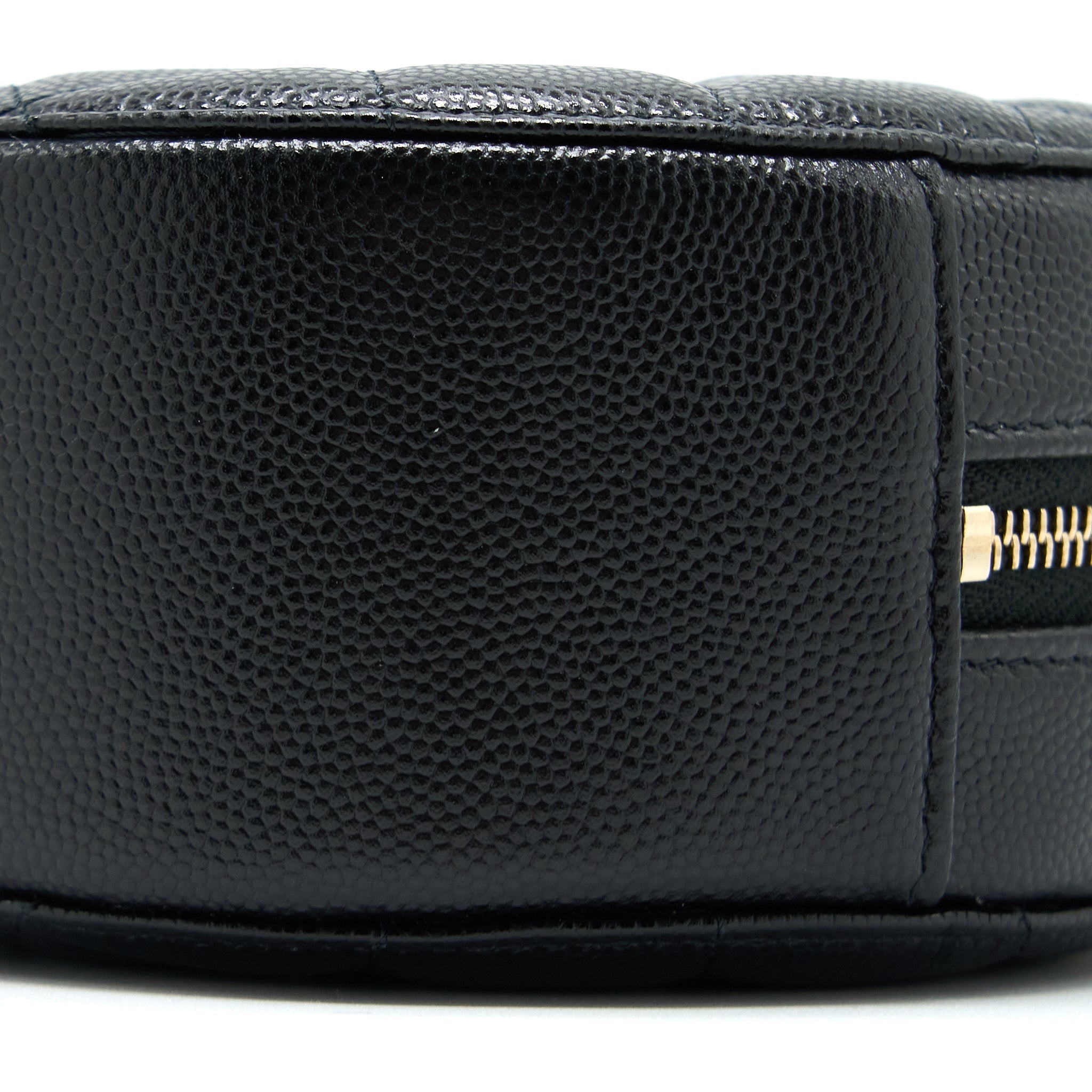 Chanel Crystal CC Logo Round Clutch with Chain Caviar Black L