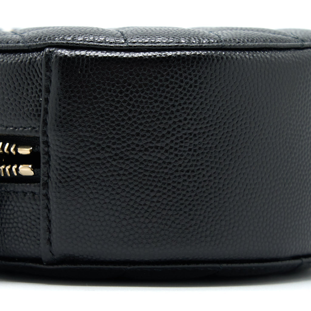 Chanel Crystal CC Logo Round Clutch with Chain Caviar Black L