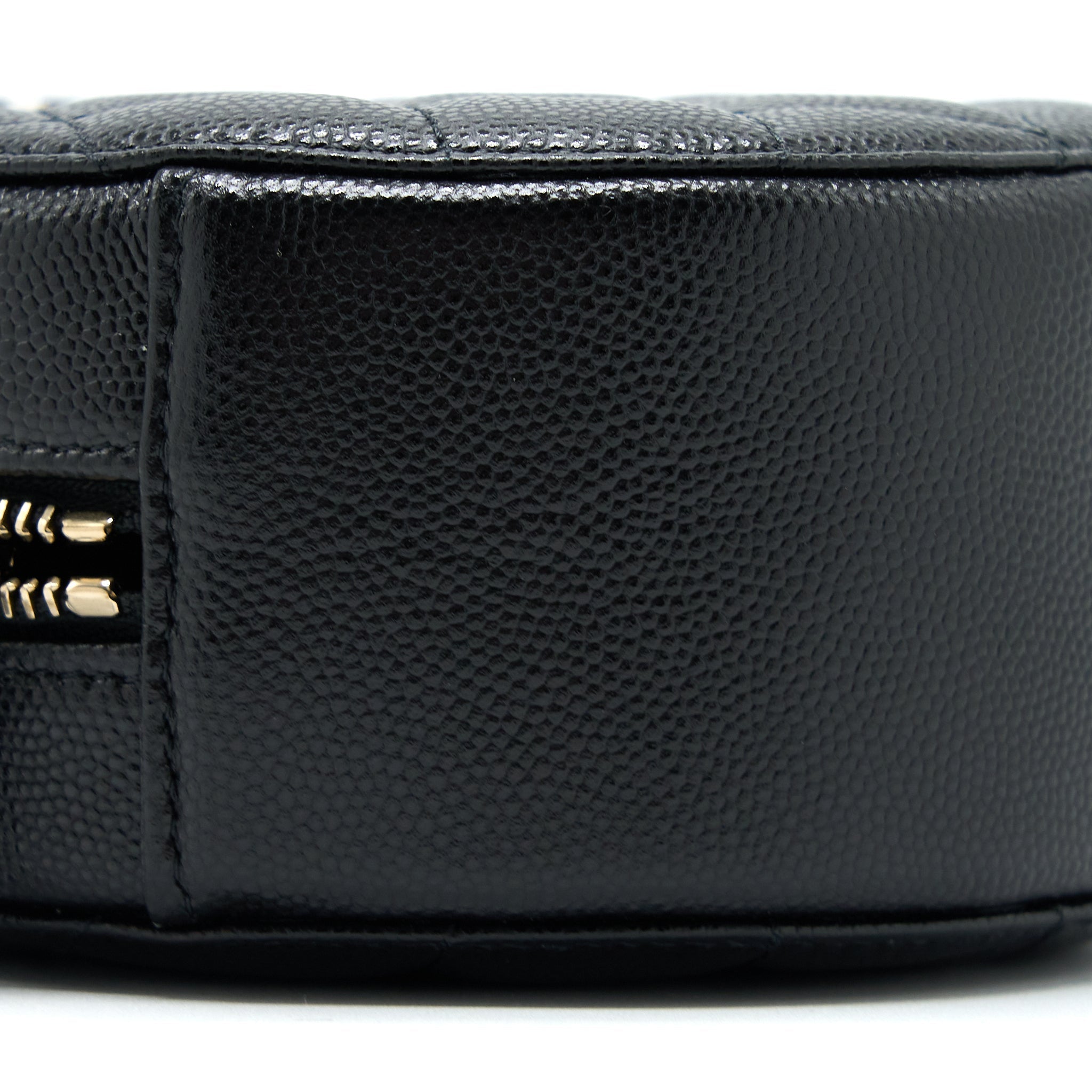 Chanel Crystal CC Logo Round Clutch with Chain Caviar Black L