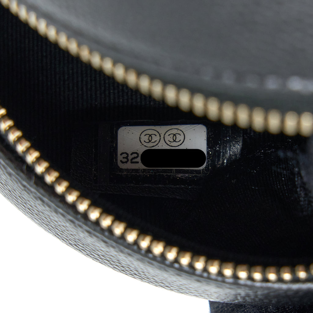 Chanel Crystal CC Logo Round Clutch with Chain Caviar Black L