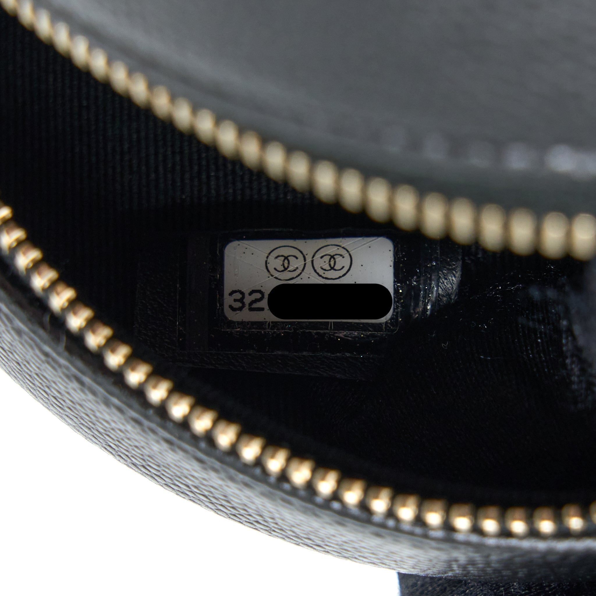 Chanel Crystal CC Logo Round Clutch with Chain Caviar Black L