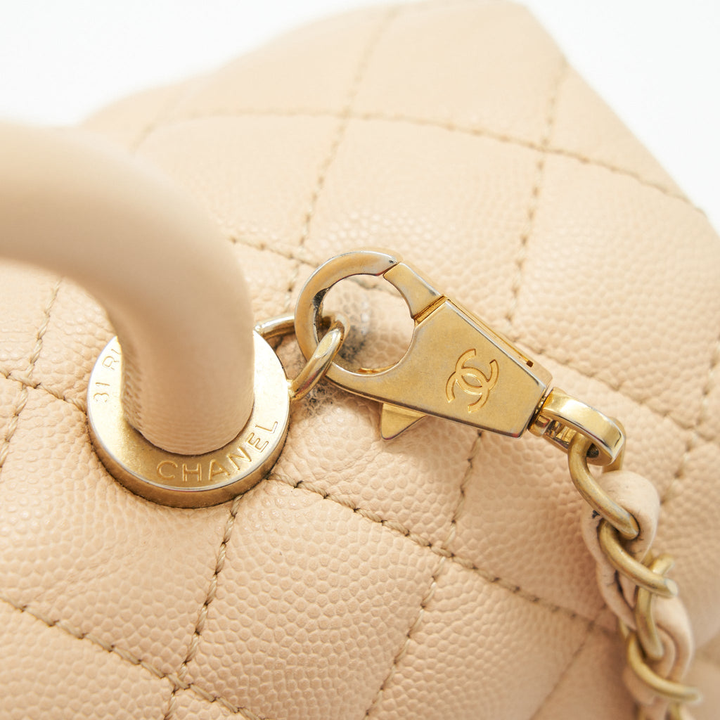 CHANEL CAVIER LARGE COCO HANDLE FLAP BAG BEIGE