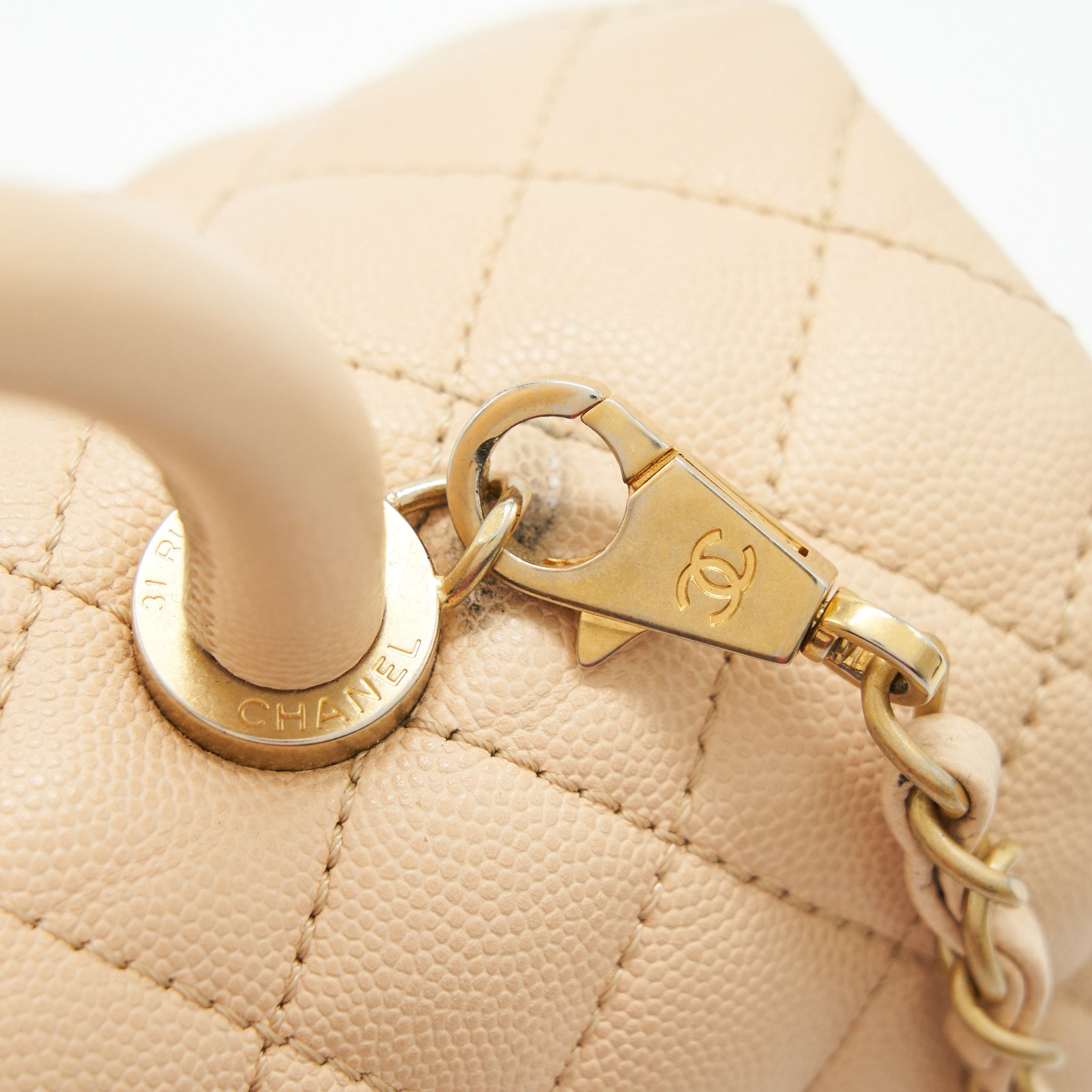 CHANEL CAVIER LARGE COCO HANDLE FLAP BAG BEIGE