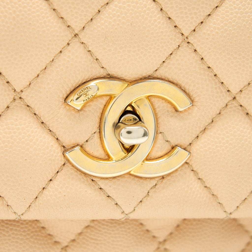 CHANEL CAVIER LARGE COCO HANDLE FLAP BAG BEIGE