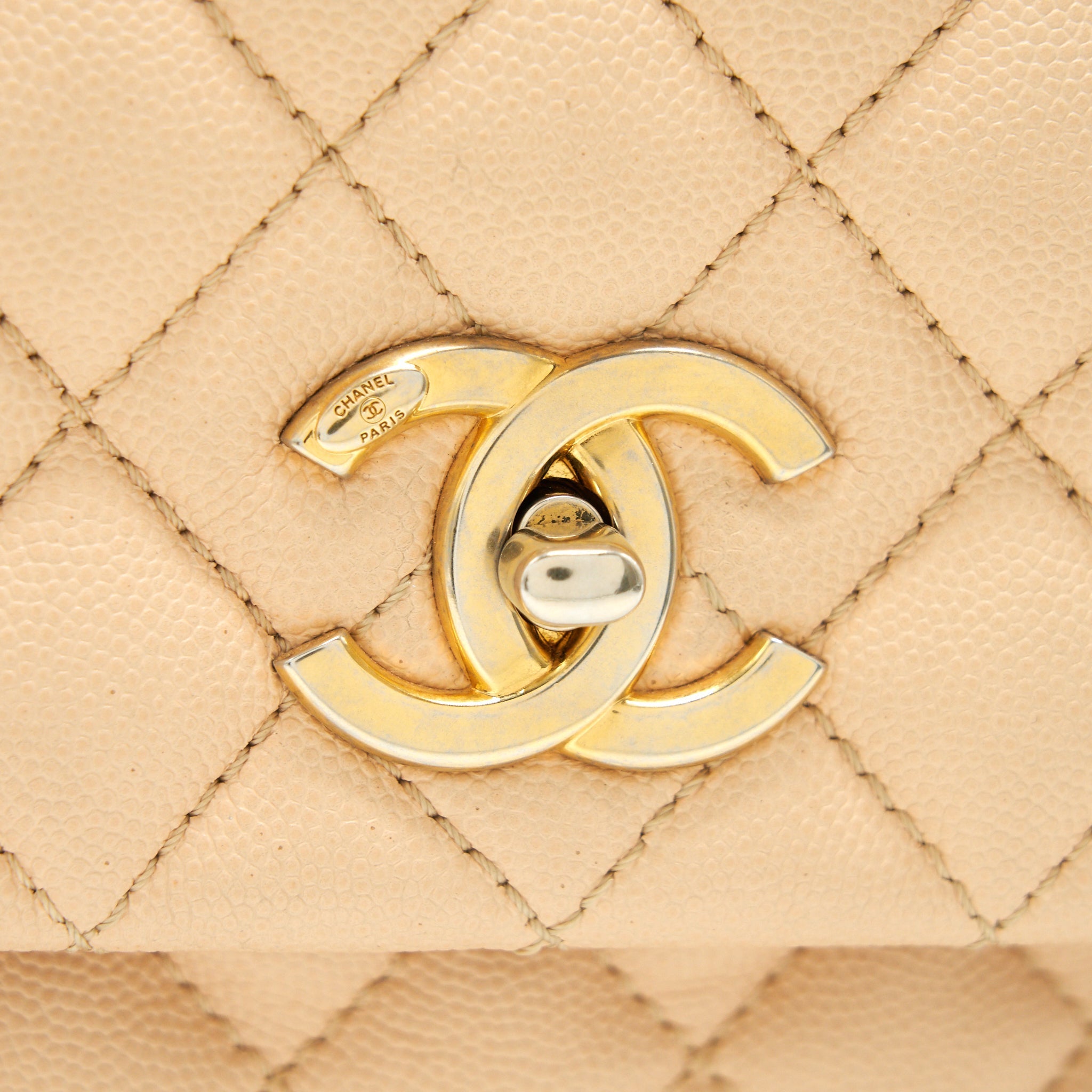 CHANEL CAVIER LARGE COCO HANDLE FLAP BAG BEIGE
