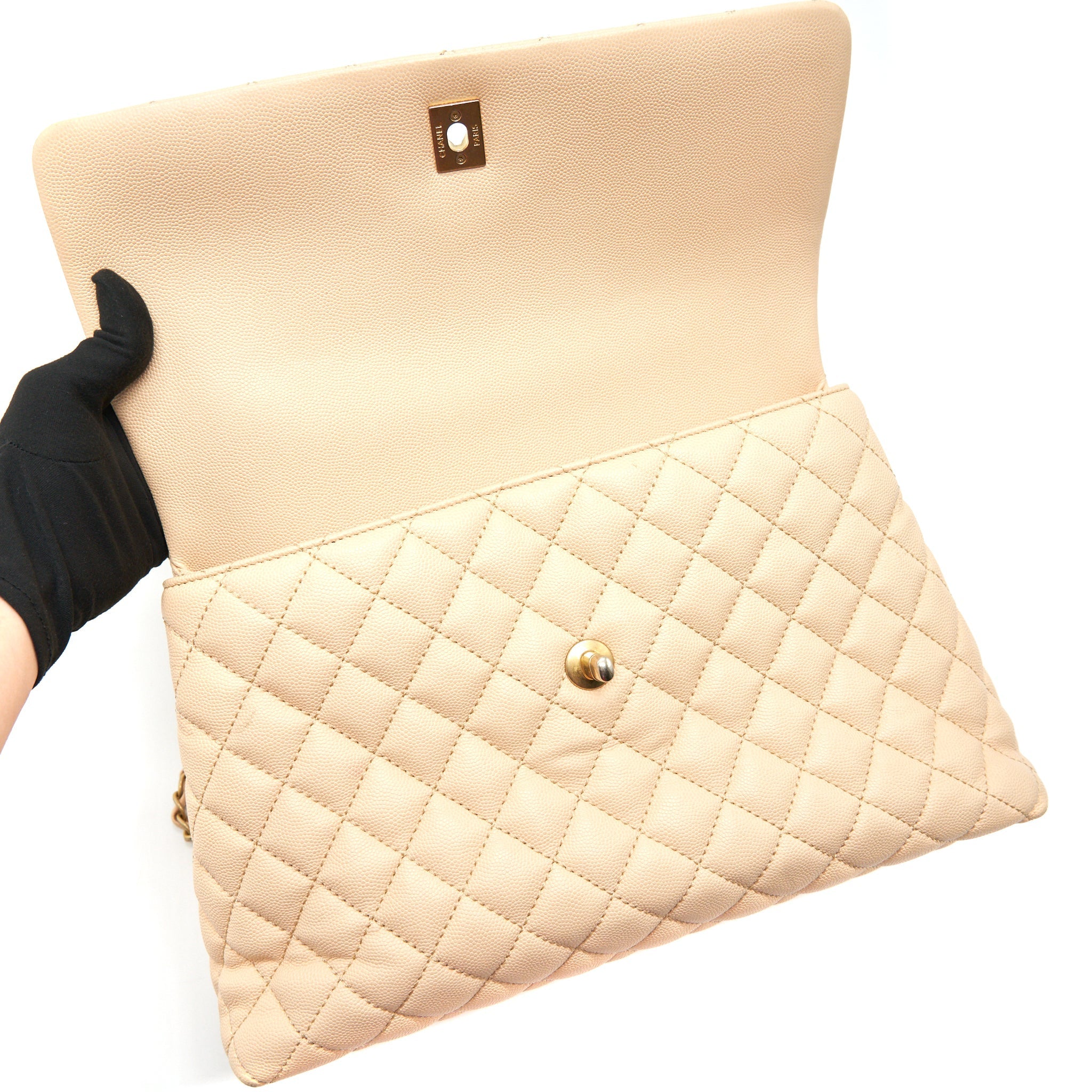 CHANEL CAVIER LARGE COCO HANDLE FLAP BAG BEIGE