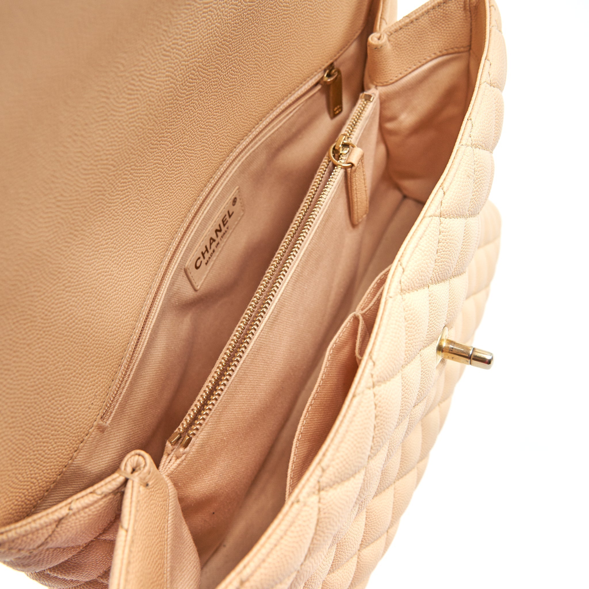 CHANEL CAVIER LARGE COCO HANDLE FLAP BAG BEIGE