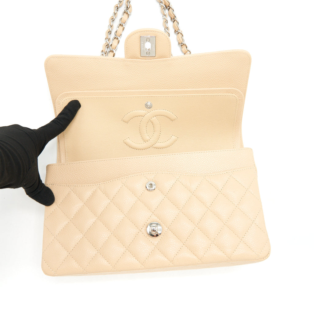 Chanel Medium Classic Double Flap Bag Caviar Beige