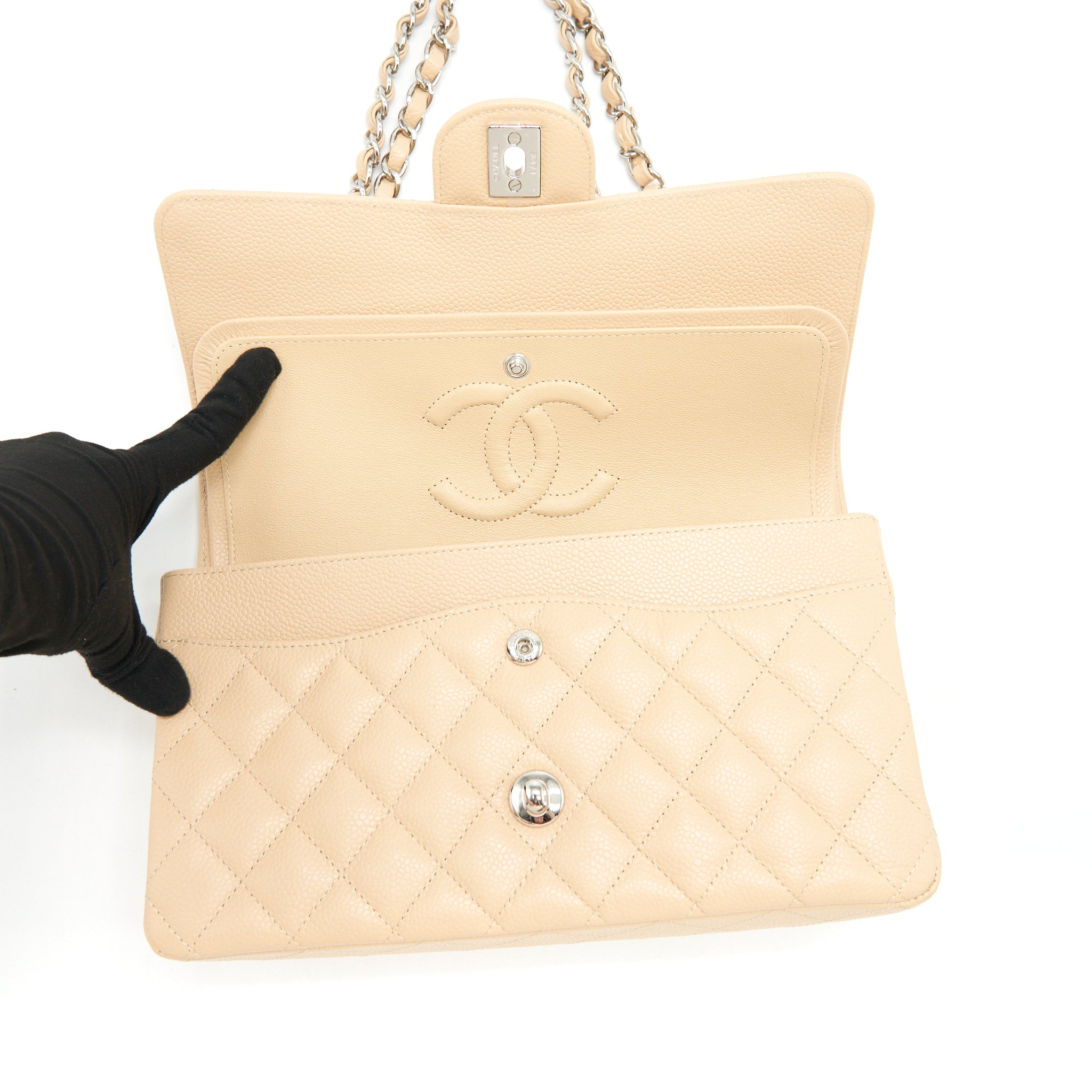 Chanel Medium Classic Double Flap Bag Caviar Beige