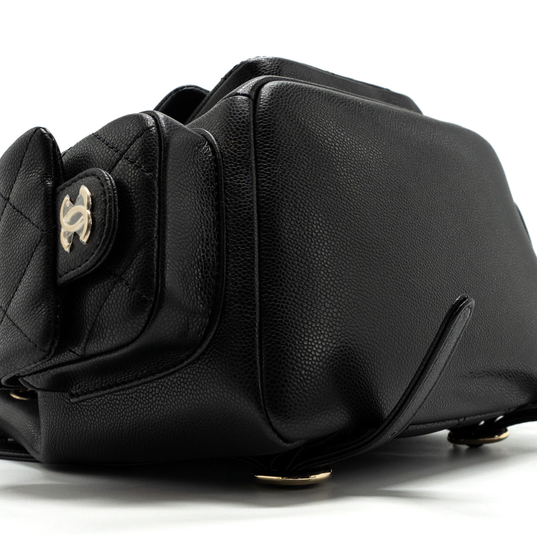 Chanel 23k Triple Pocket Backpack Caviar Black L(Microchip)