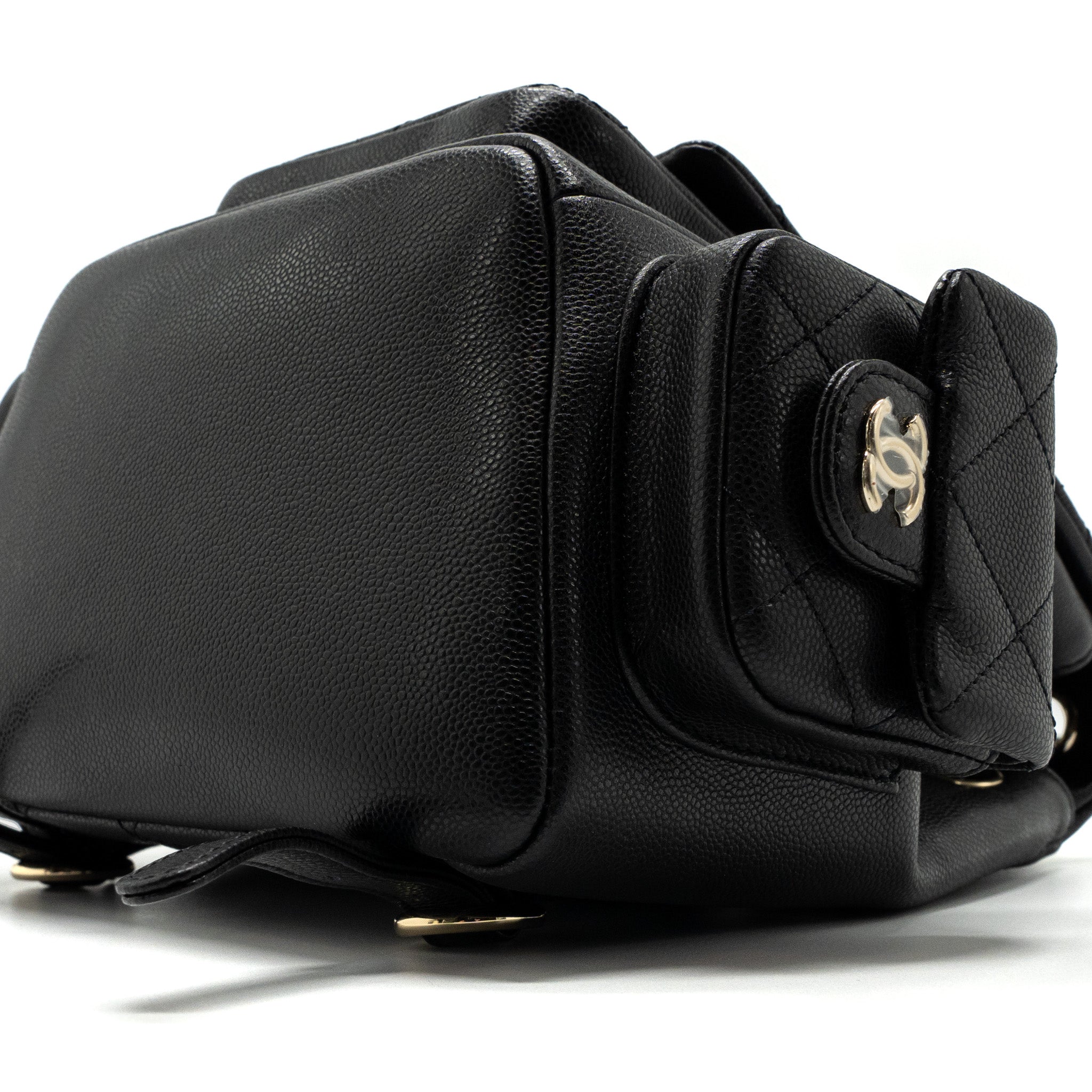 Chanel 23k Triple Pocket Backpack Caviar Black L(Microchip)