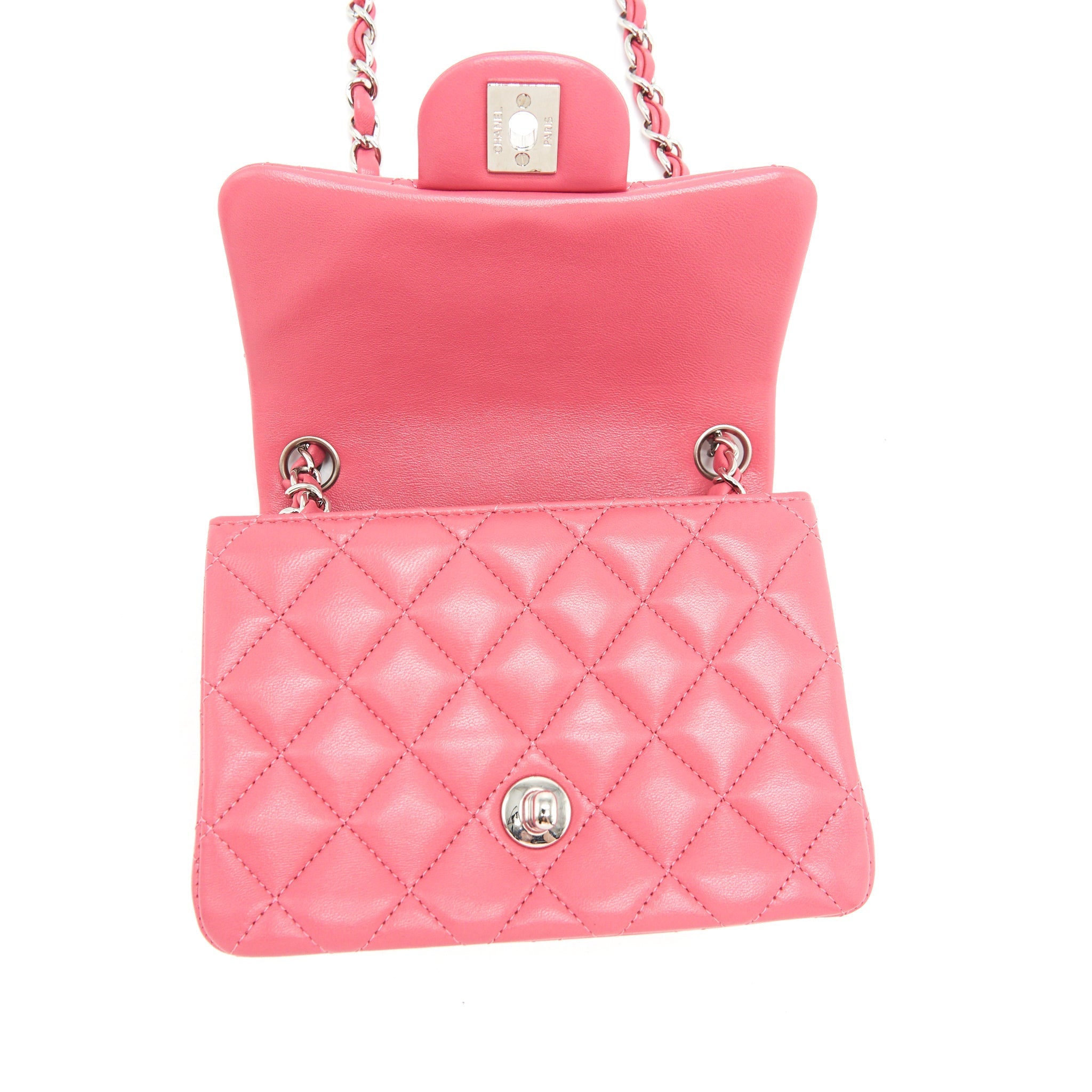 Chanel Mini Square Flap Bag Lambskin Pink