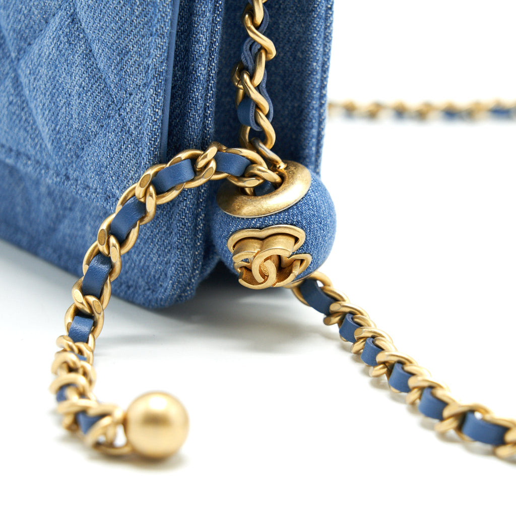 Chanel 22C Pearl Crush Wallet On Chain Denim