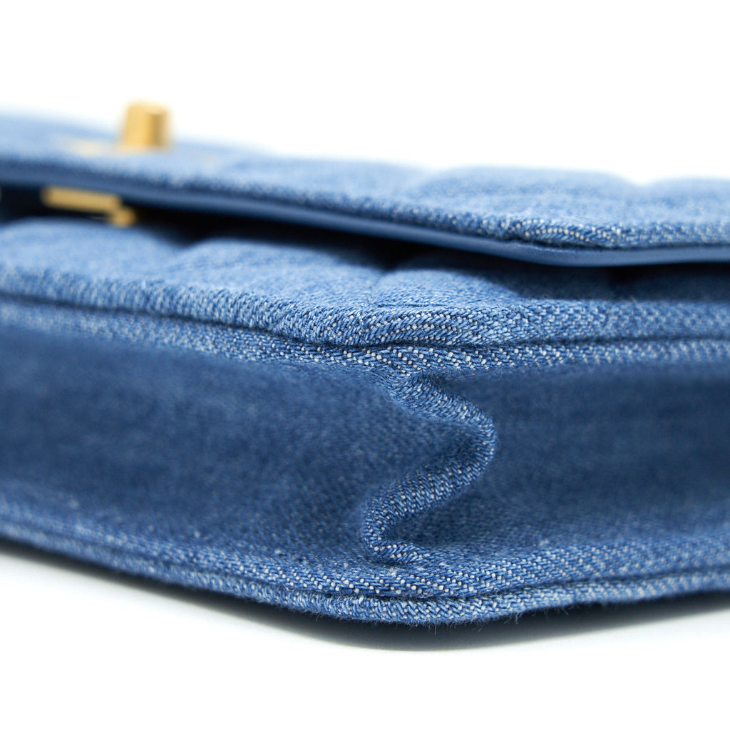 Chanel 22C Pearl Crush Wallet On Chain Denim