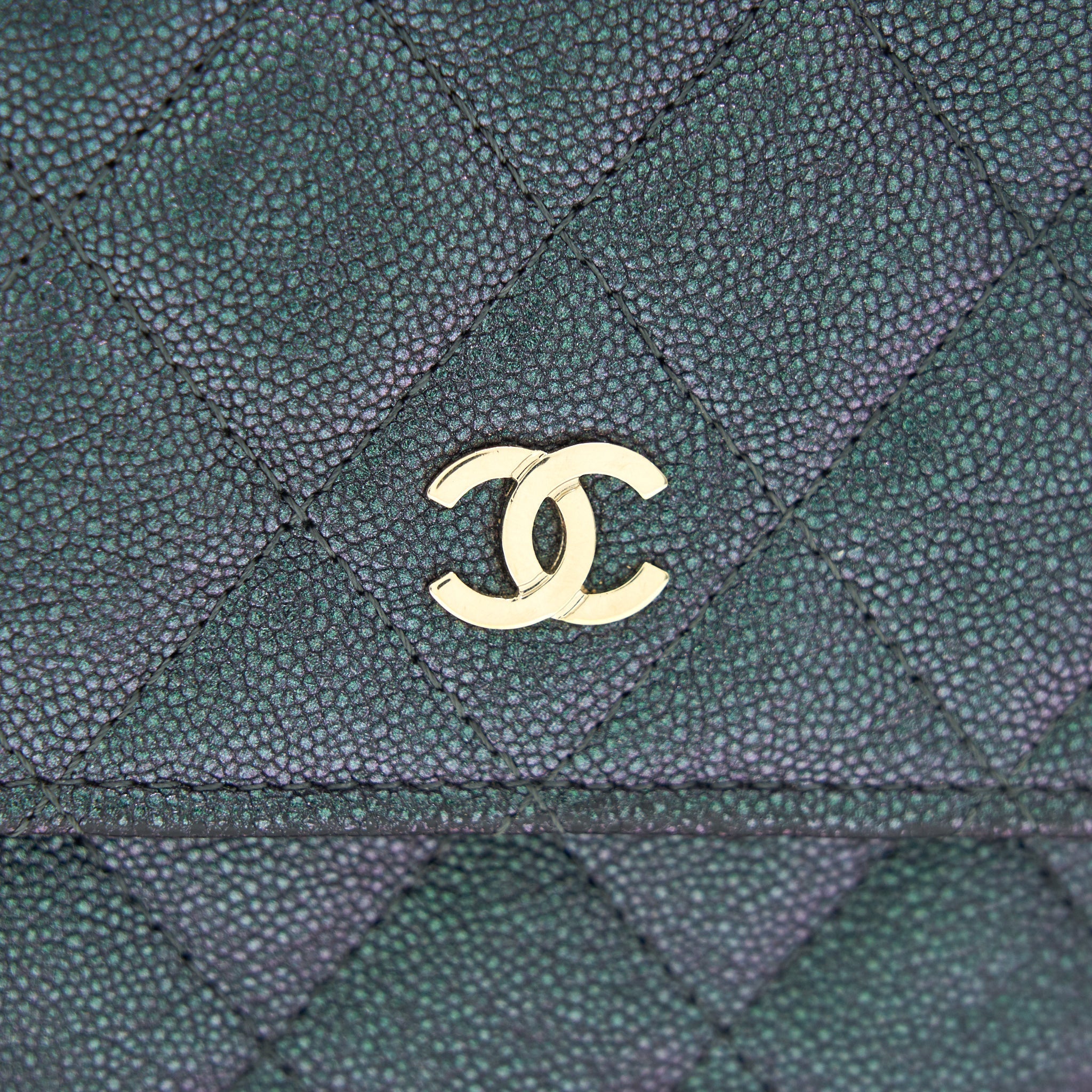 Chanel Classic Square Wallet on Chain Caviar Iridescent Purple L