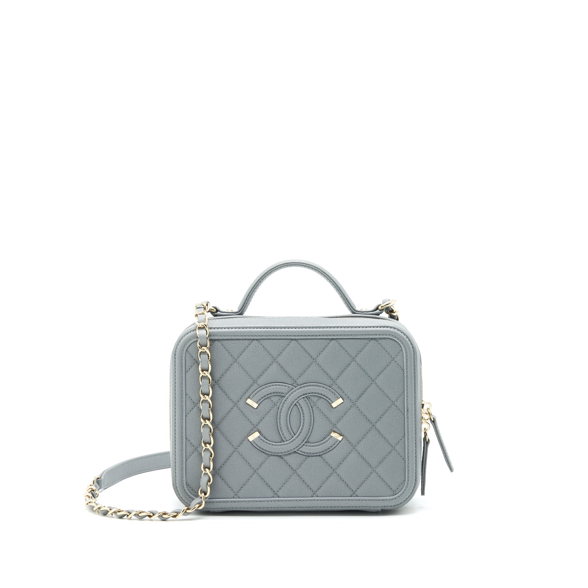 Chanel CC filigree Vanity Case Grey L
