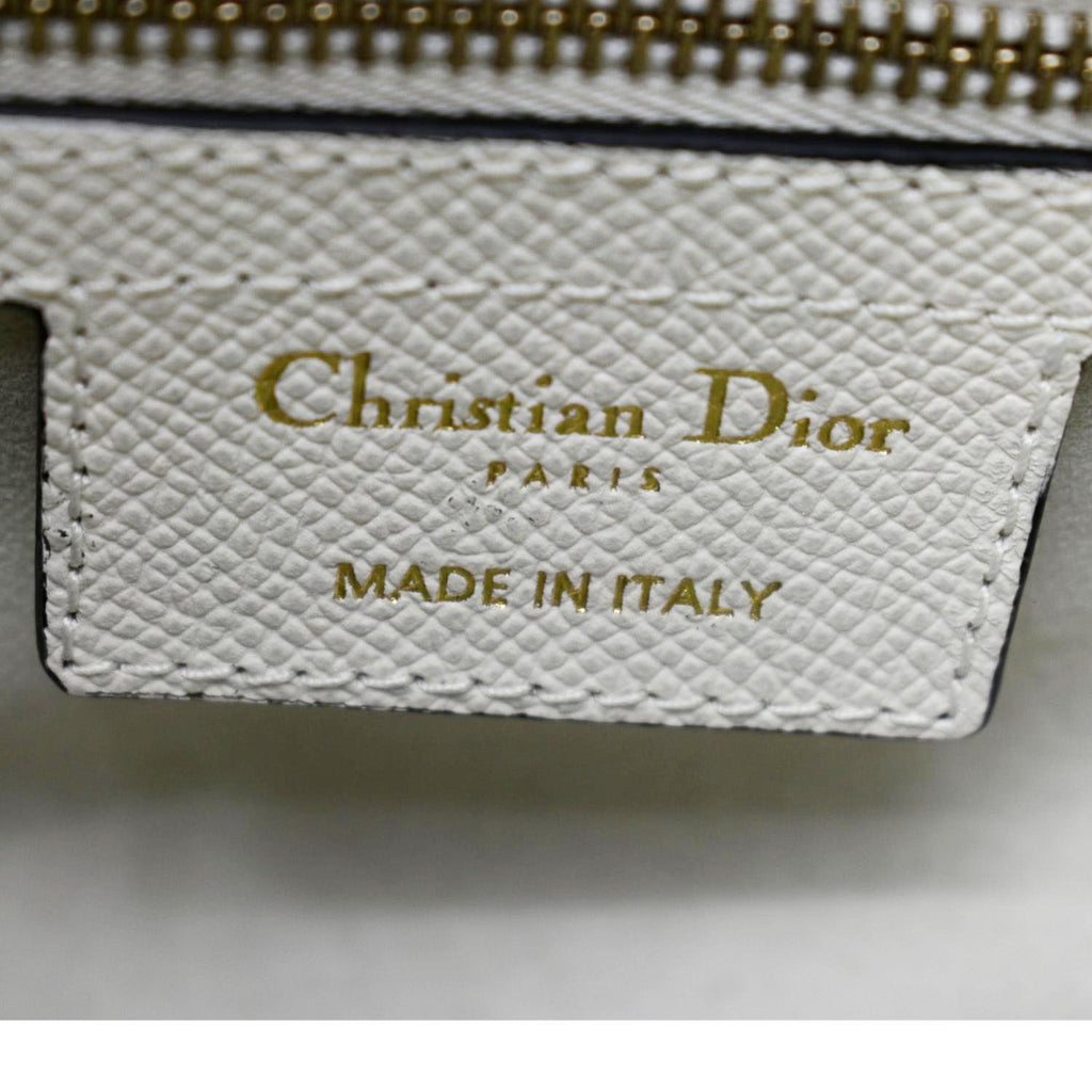 CHRISTIAN DIOR Saddle Grained Calfskin Leather Shoulder Bag Ivory