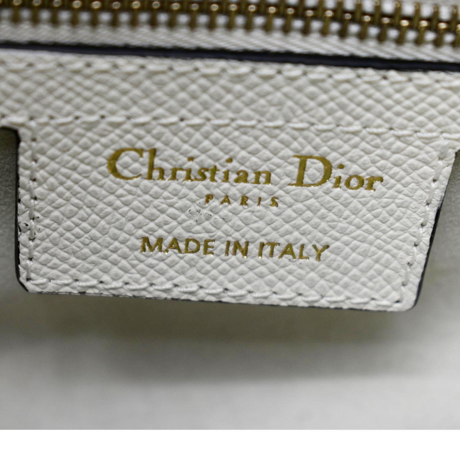 CHRISTIAN DIOR Saddle Grained Calfskin Leather Shoulder Bag Ivory
