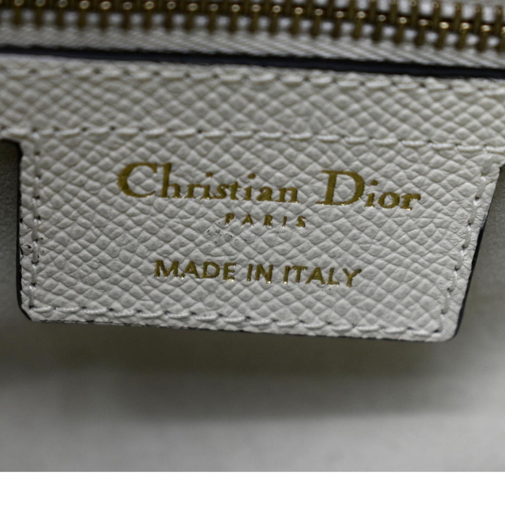 CHRISTIAN DIOR Saddle Grained Calfskin Leather Shoulder Bag Ivory