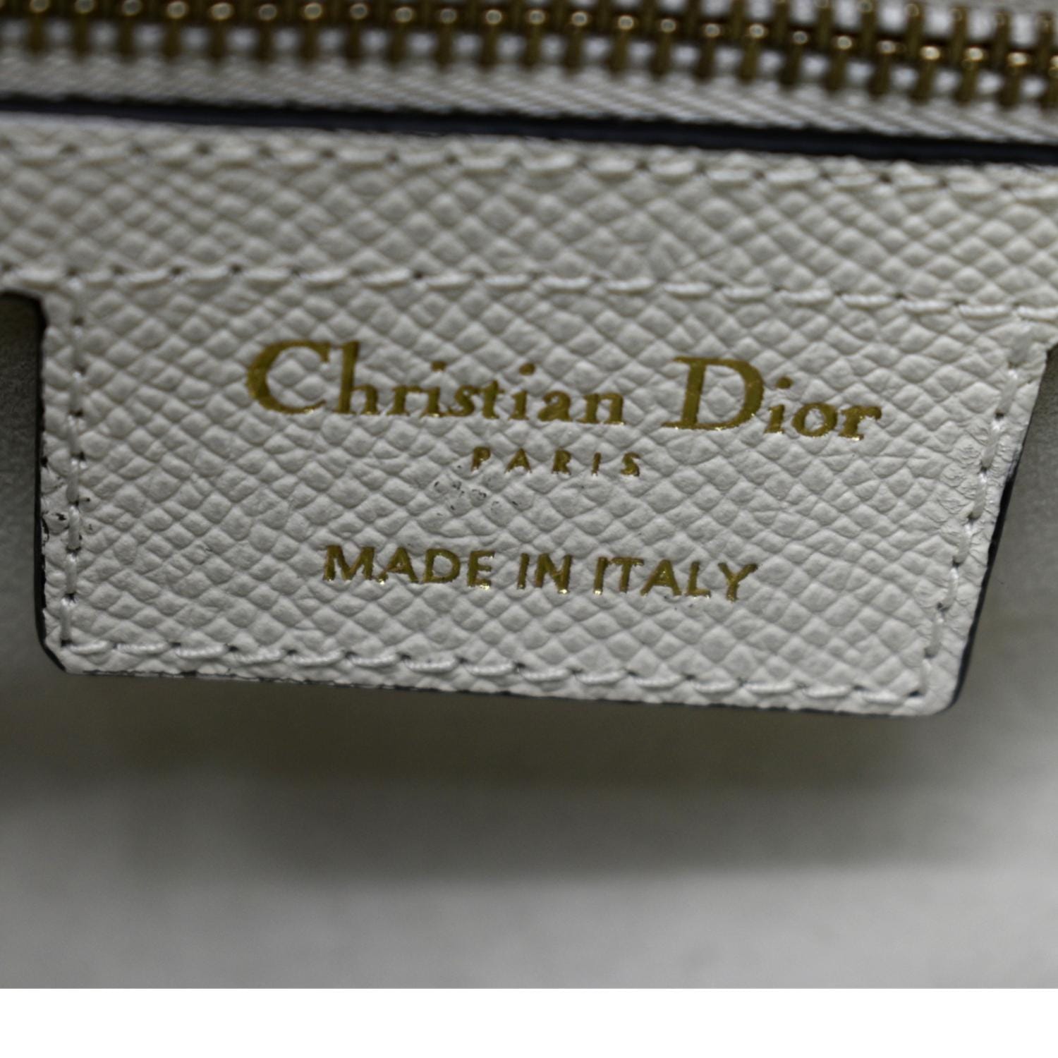 CHRISTIAN DIOR Saddle Grained Calfskin Leather Shoulder Bag Ivory