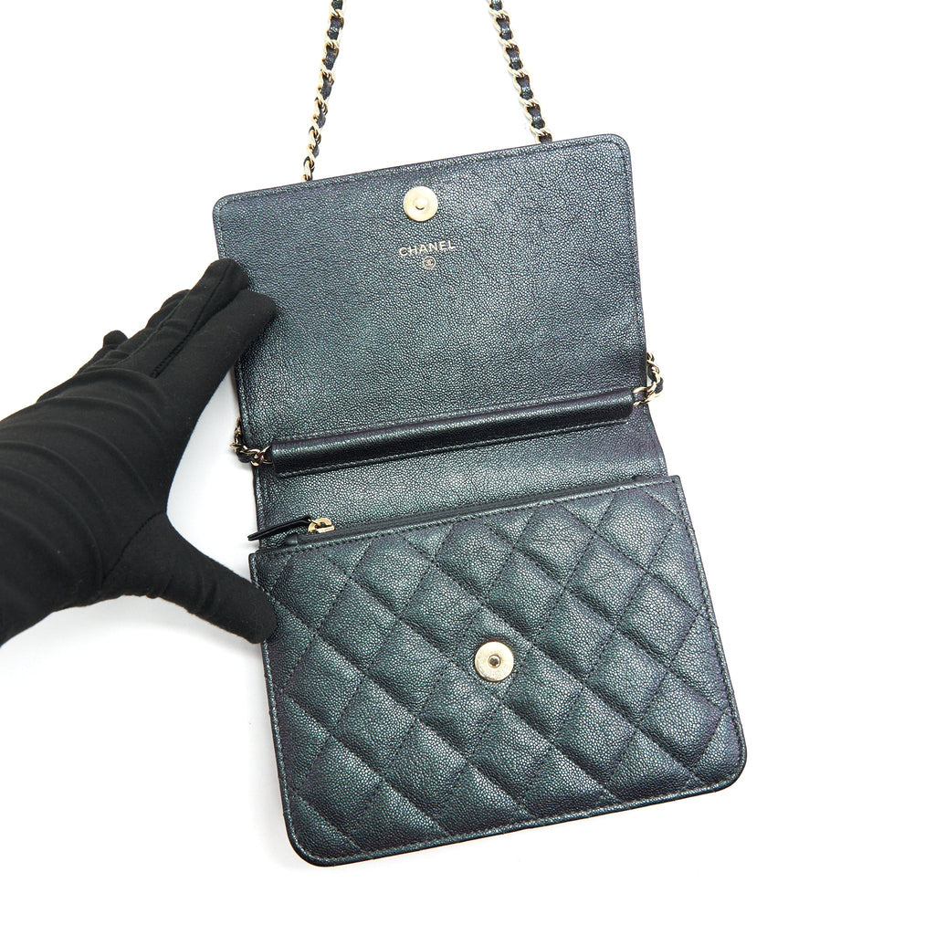 Chanel Classic Square Wallet on Chain Caviar Iridescent Purple L