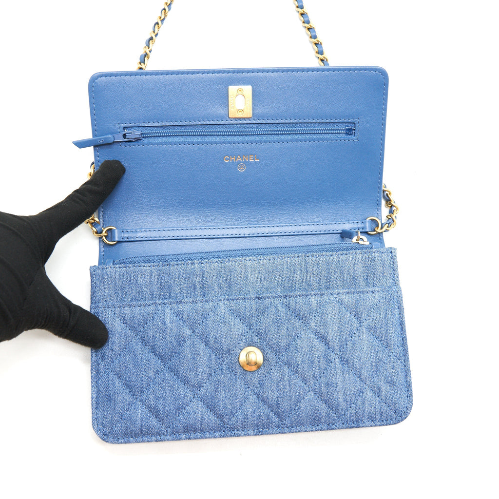 Chanel 22C Pearl Crush Wallet On Chain Denim