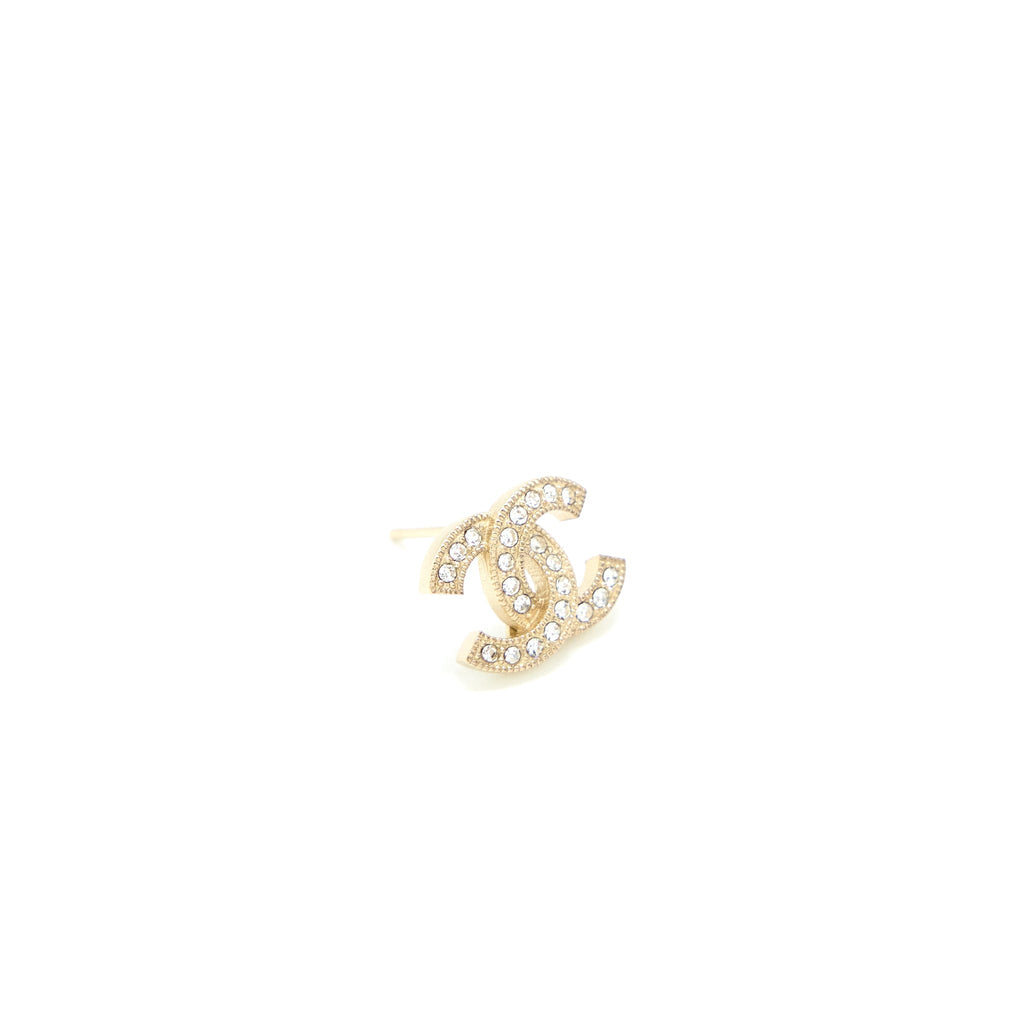 Chanel CC Logo/Crystal Earrings Light Gold Tone