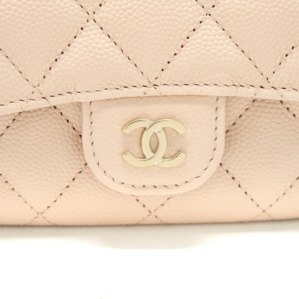 Chanel 22C Flap holder Caviar Light Beige L