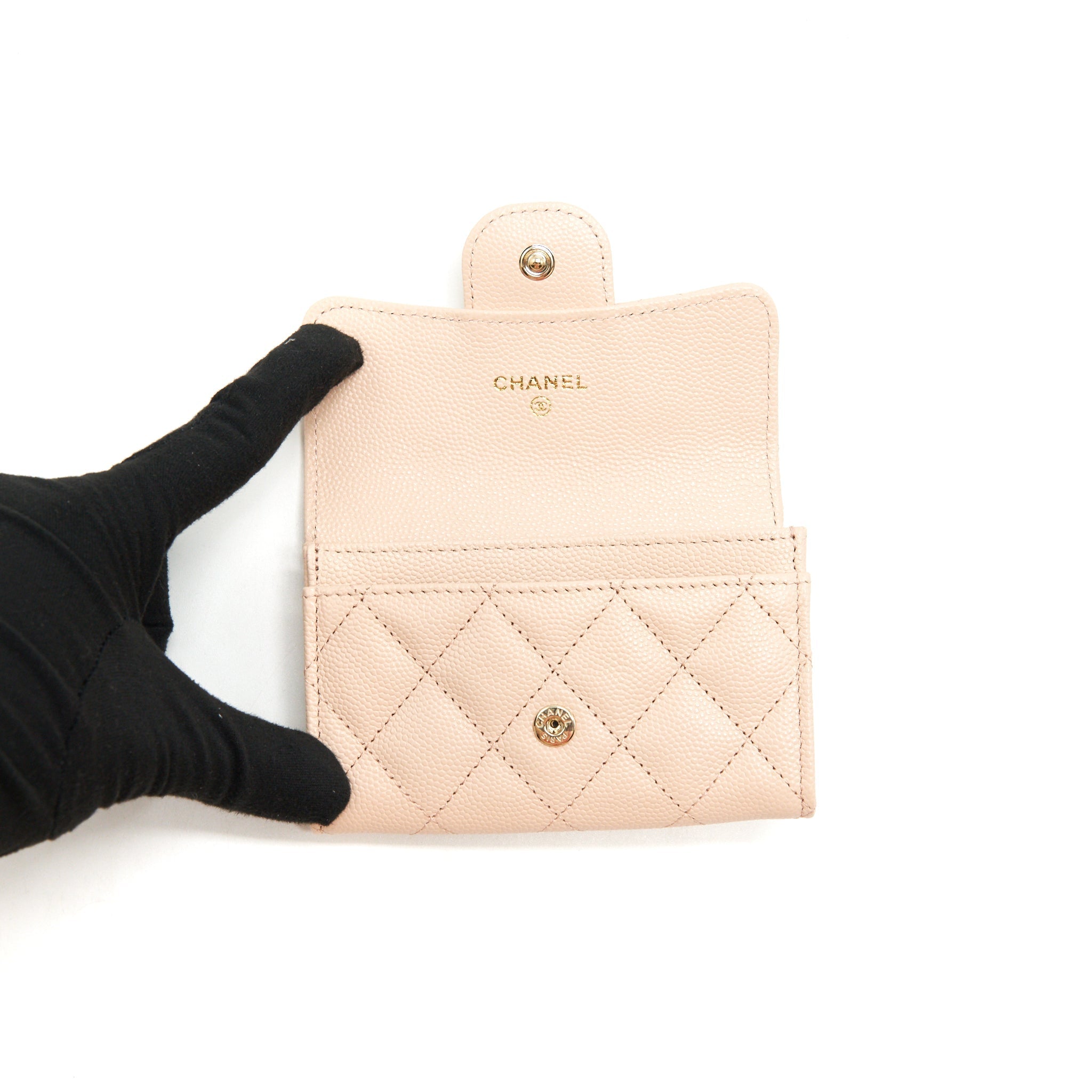 Chanel 22C Flap holder Caviar Light Beige L