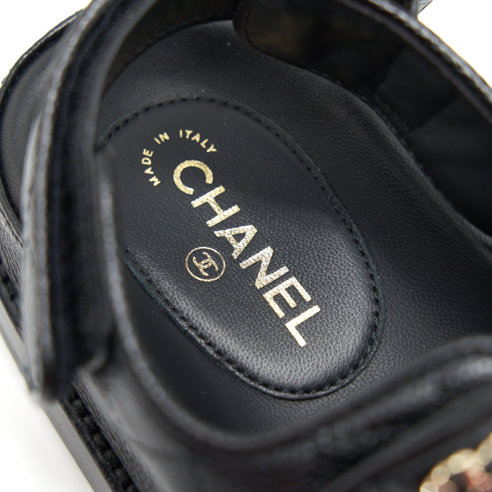 CHANEL DAD SANDALS SIZE36.5 LEATHER SANDAL BLACK