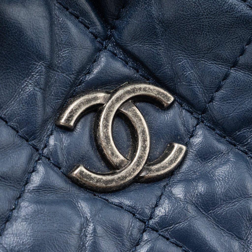 Chanel Small Gabrielle Backpack Aged Calfskin Navy Blue/ Black Ruthenium Hardware
