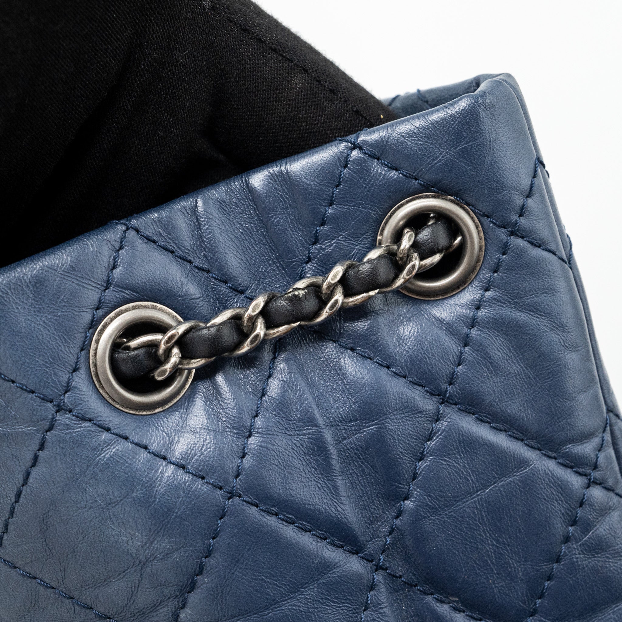 Chanel Small Gabrielle Backpack Aged Calfskin Navy Blue/ Black Ruthenium Hardware