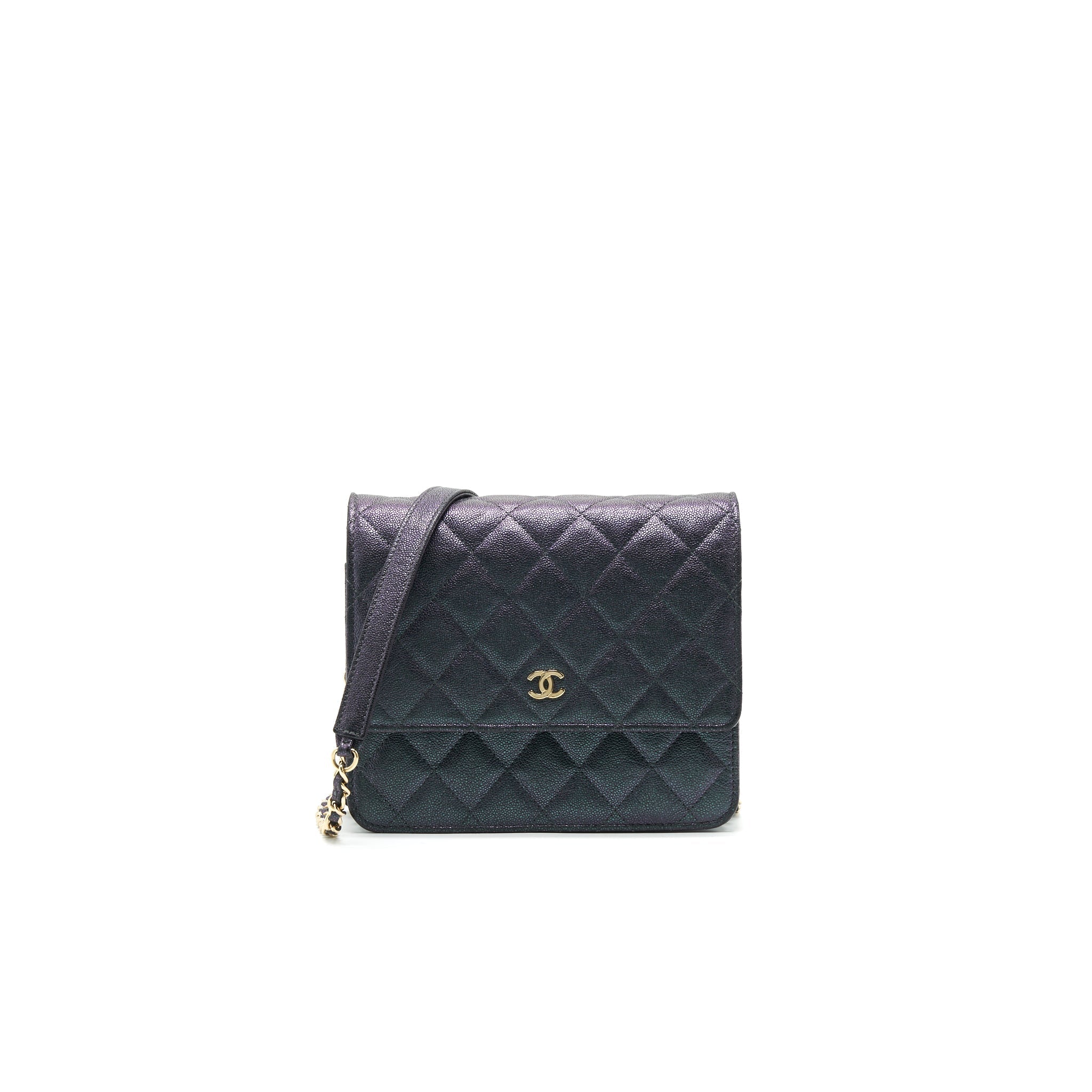 Chanel Classic Square Wallet on Chain Caviar Iridescent Purple L