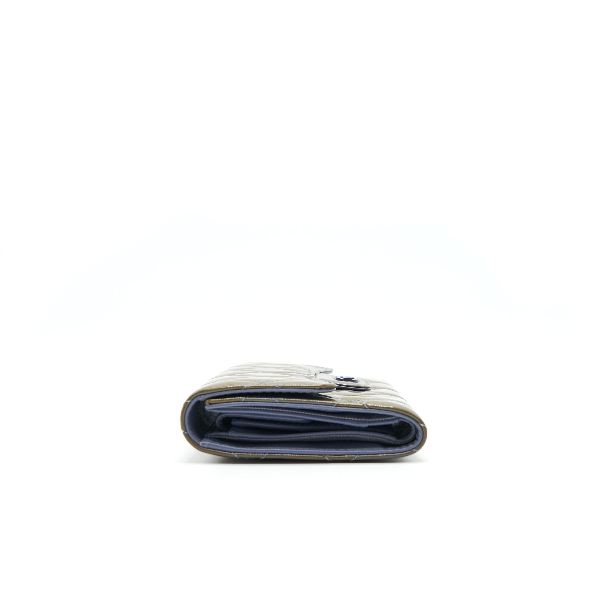 CHANEL FLAP LONG WALLET PATENT LEATHER GREY