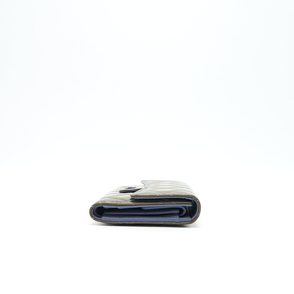CHANEL FLAP LONG WALLET PATENT LEATHER GREY