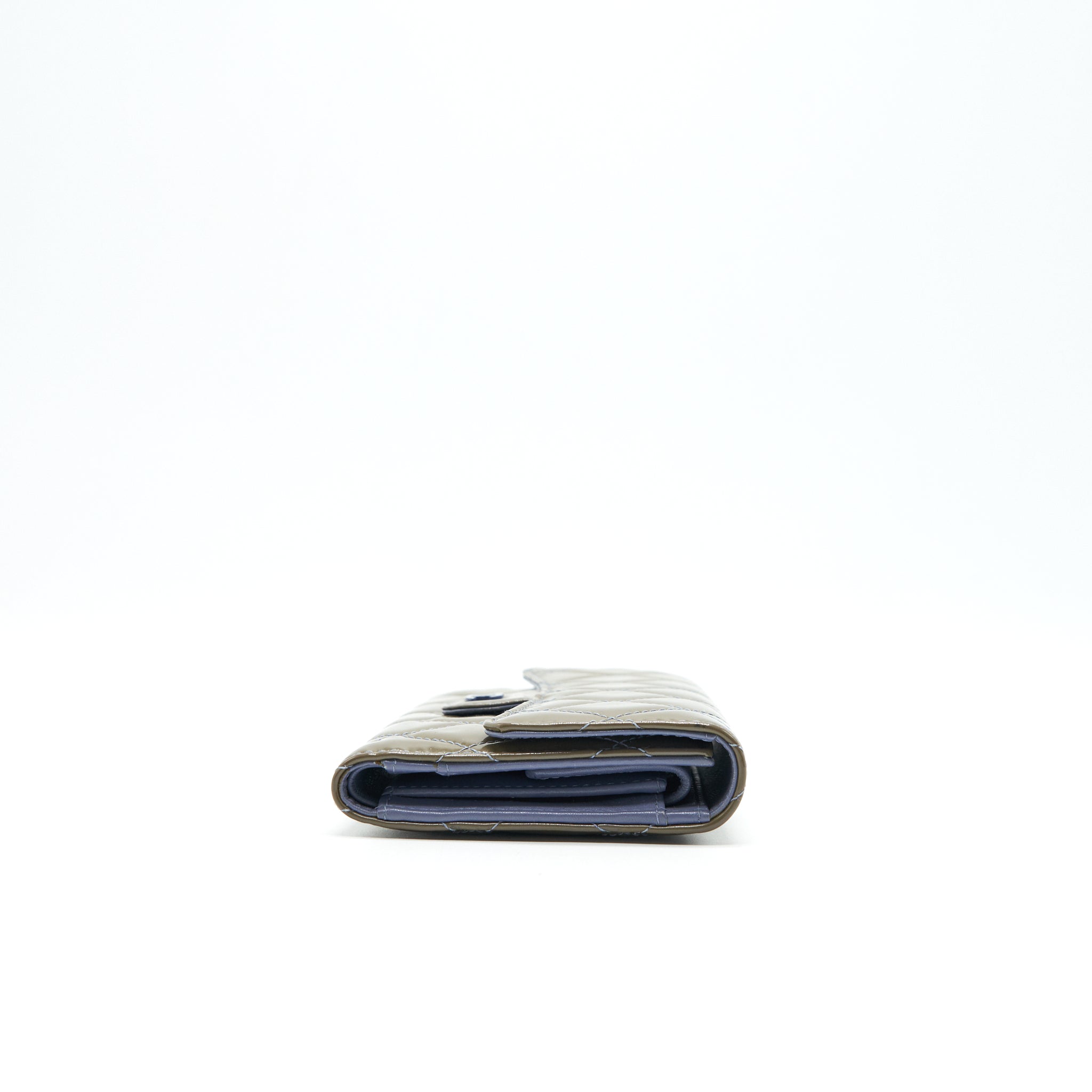 CHANEL FLAP LONG WALLET PATENT LEATHER GREY