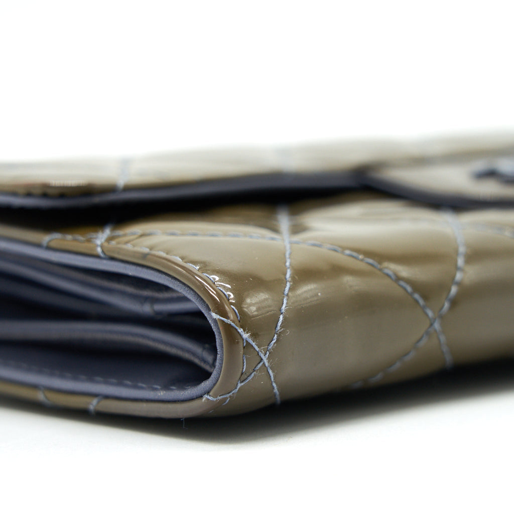 CHANEL FLAP LONG WALLET PATENT LEATHER GREY