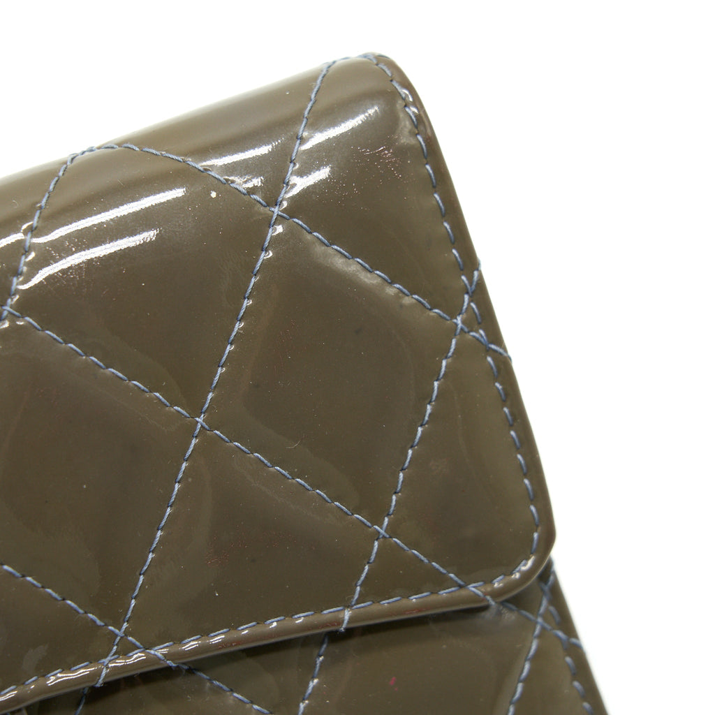 CHANEL FLAP LONG WALLET PATENT LEATHER GREY