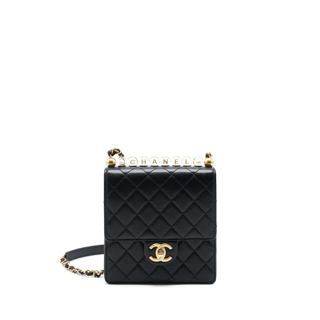 Chanel Limitation Pearl Flap Bag Goatskin Black
