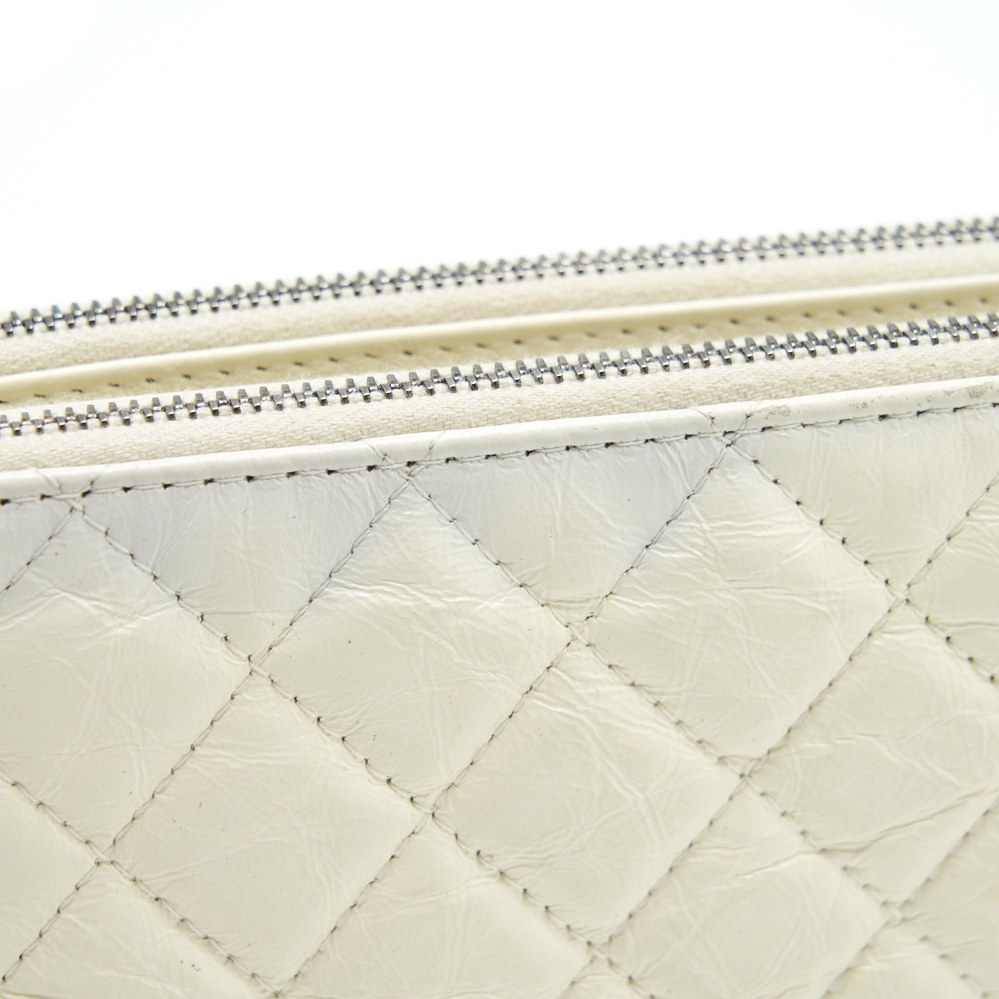 Chanel Gabrielle Clutch On Chain Aged Calfskin White With Silver And Gold Hardware