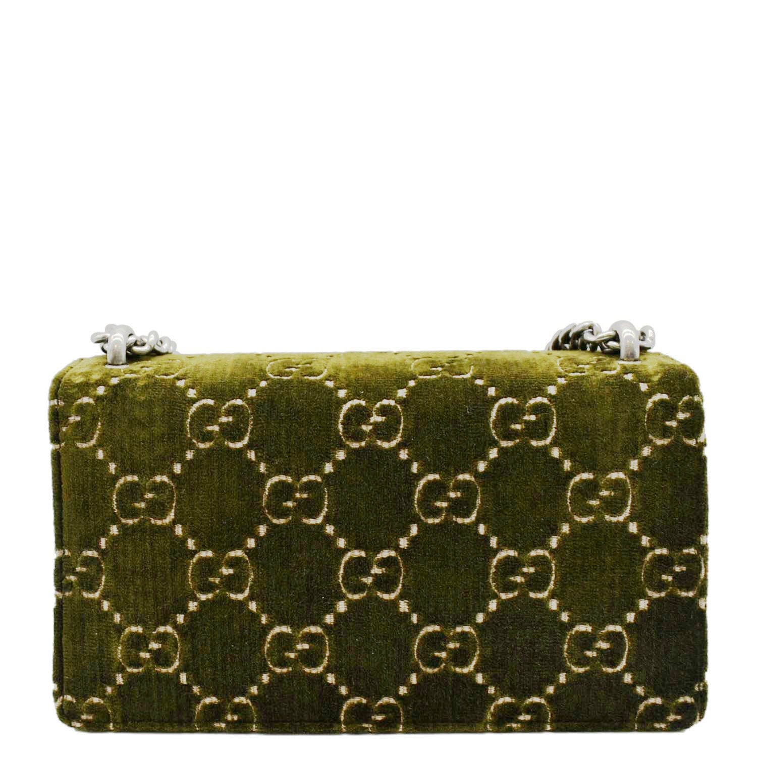 GUCCI Dionysus Small GG Velvet Shoulder Bag Olive 499623