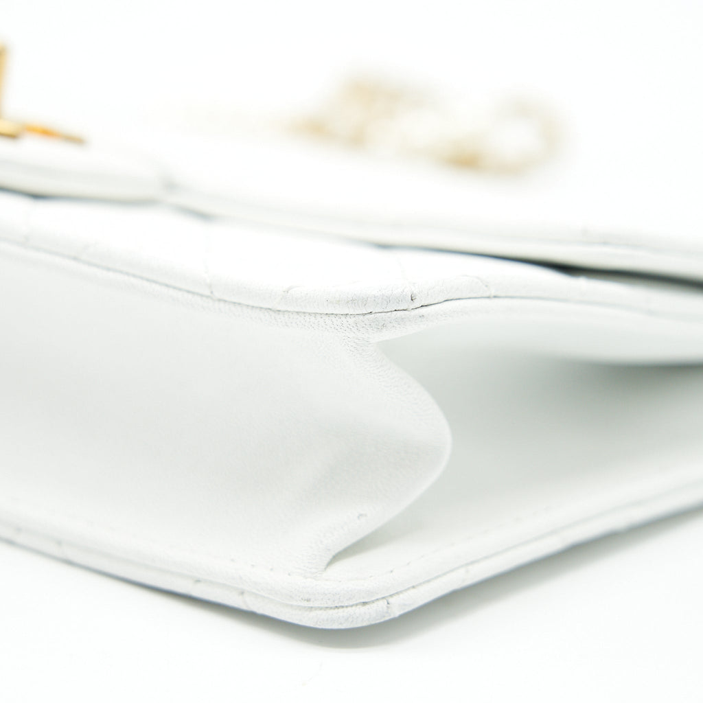 Chanel Quilted Pearl Chain Flap Bag In White