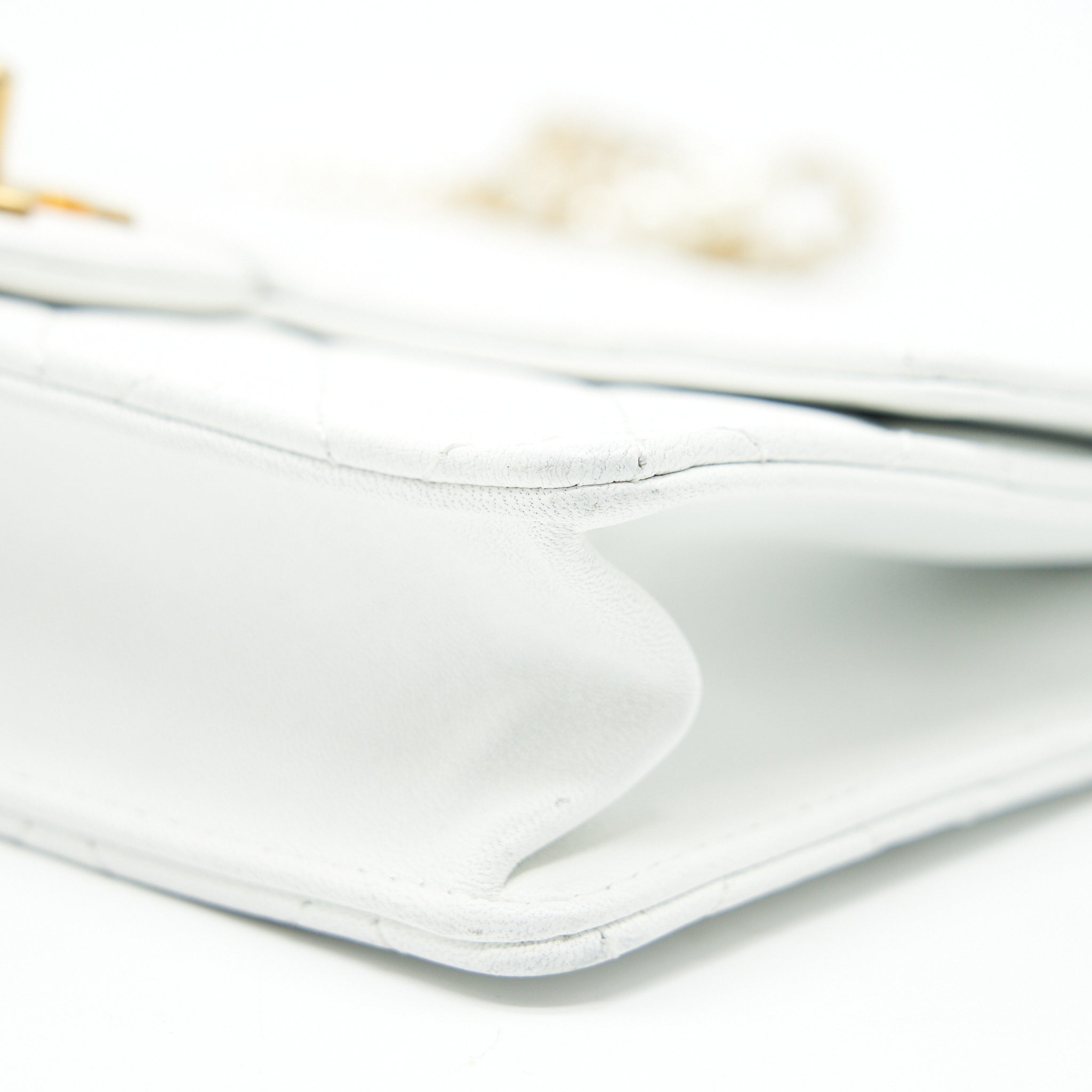 Chanel Quilted Pearl Chain Flap Bag In White