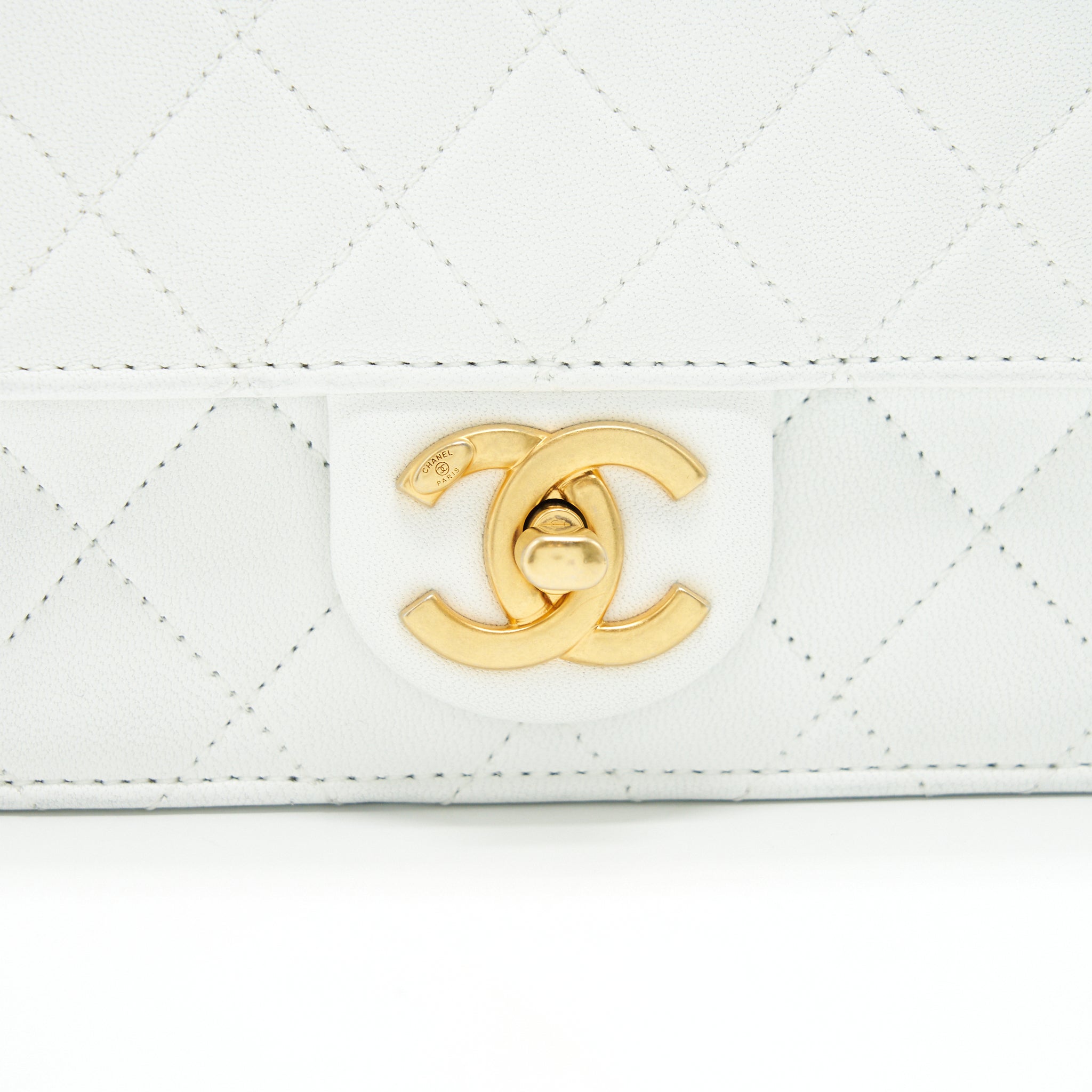Chanel Quilted Pearl Chain Flap Bag In White