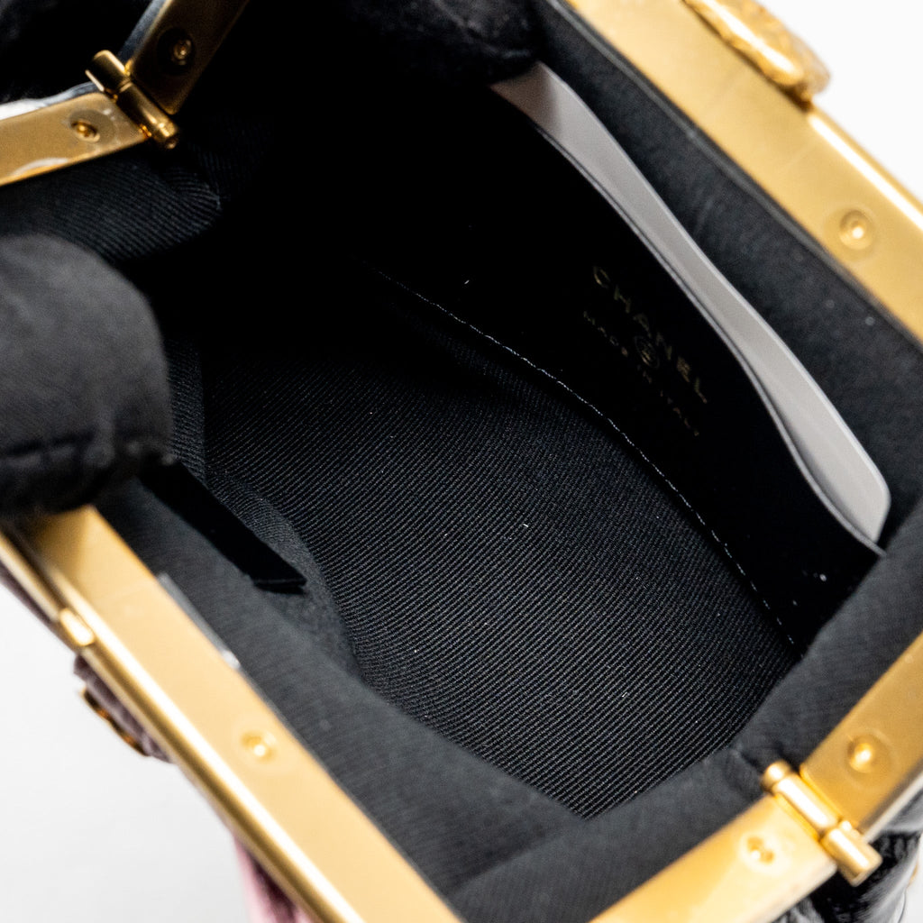 Chanel 24a Bowknot Clutch with Chain Patent Crumpled Lambskin/Shiny Lambskin Black/Pink  (Microchip)