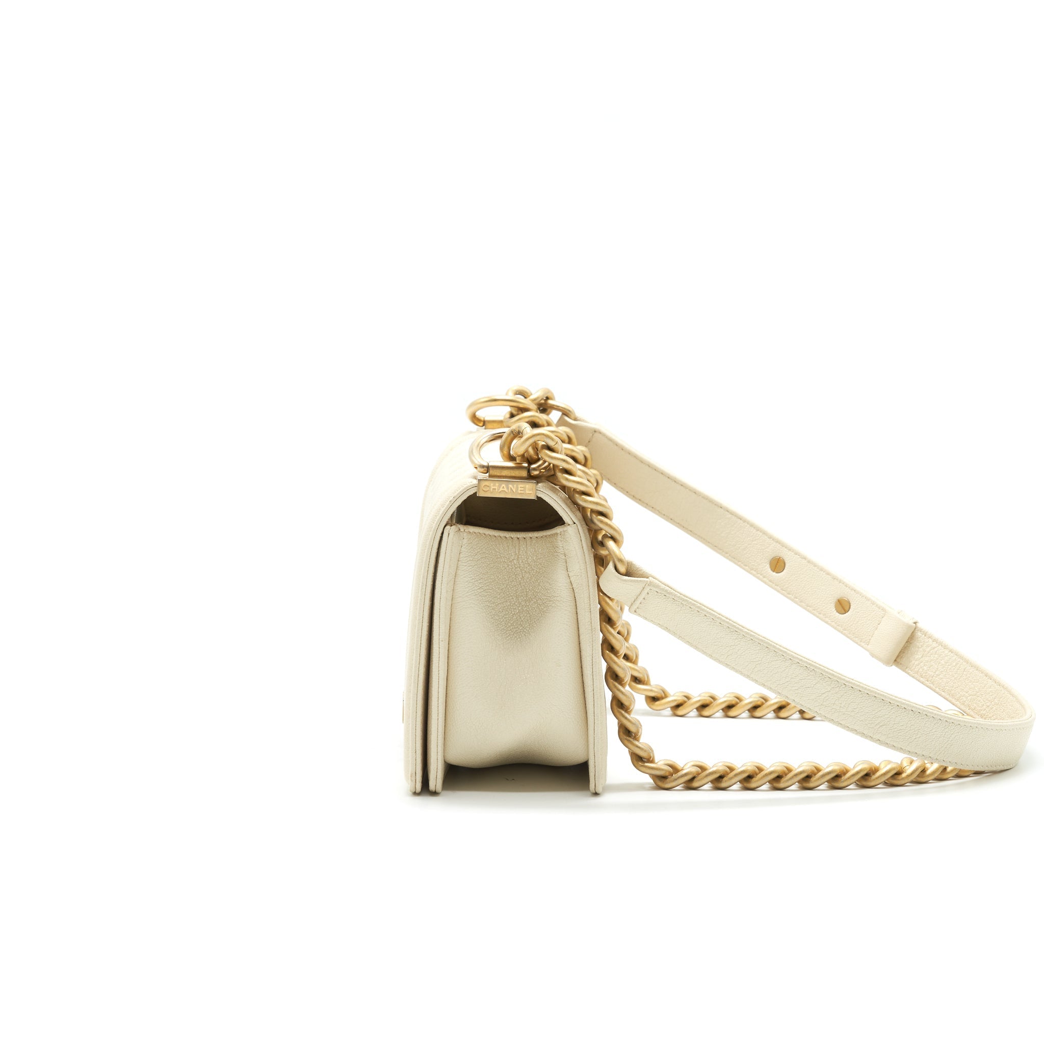 CHANEL SMALL BOY BAG CAVIAR LEATHER  IN WHITE